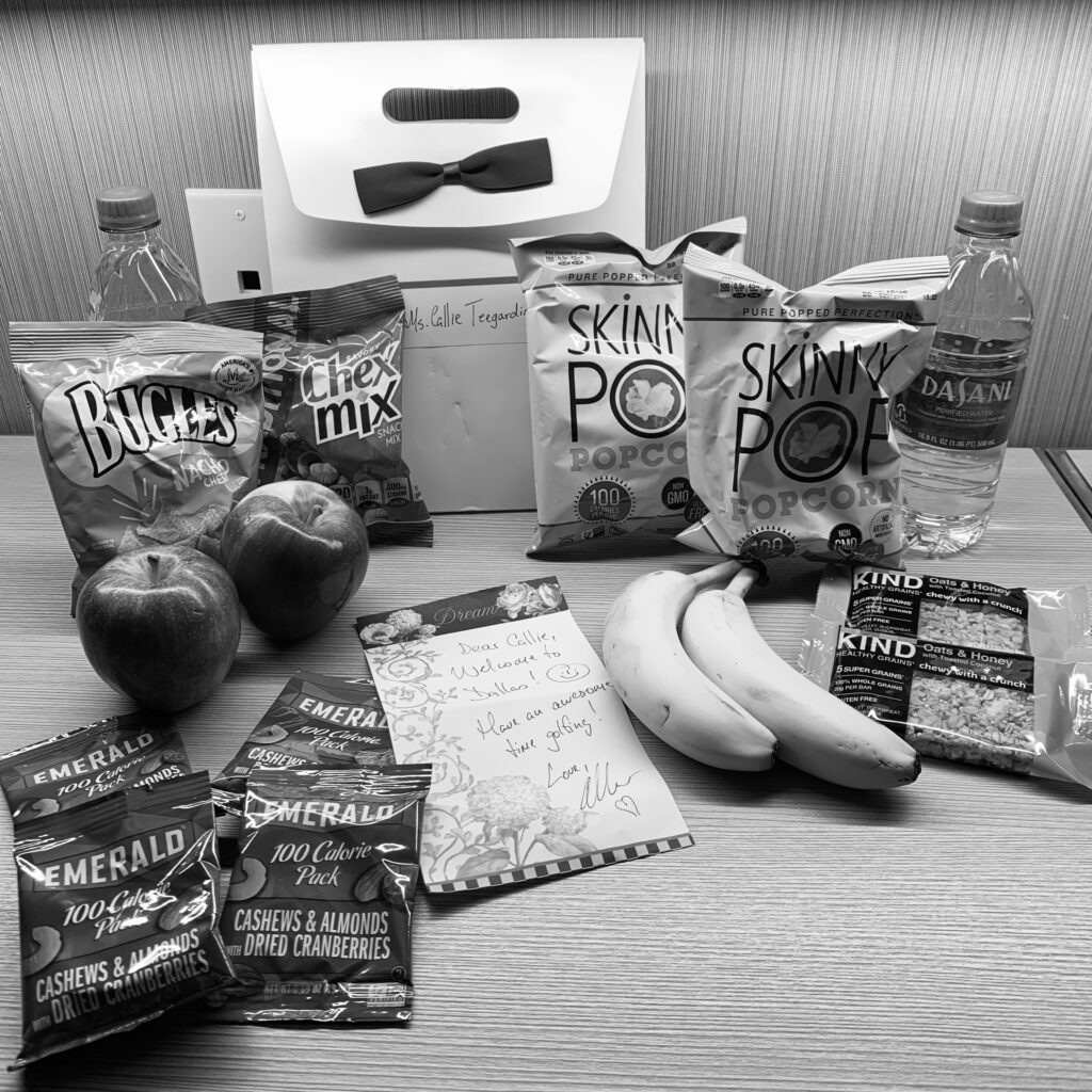 How cool to show up at the hotel and find a care package of goodies